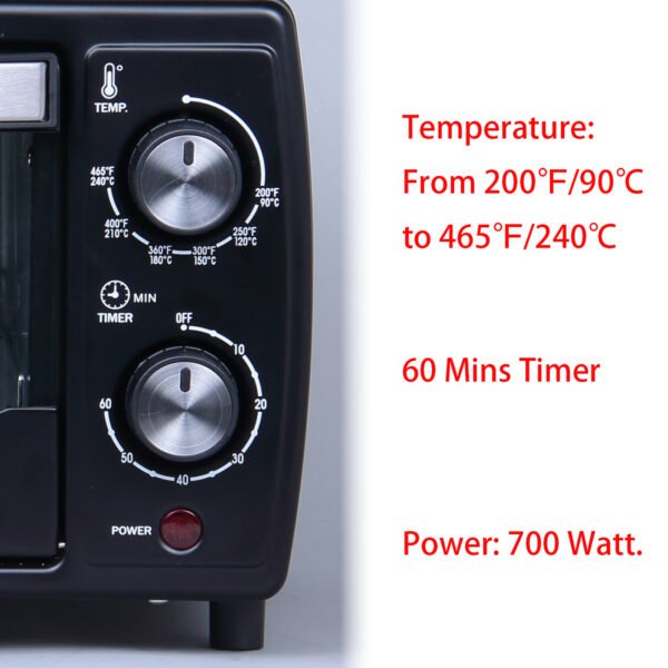 9L Compact Black Under Cabinet Toaster Oven For 4 Slices and 8“ Pizza - Image 3